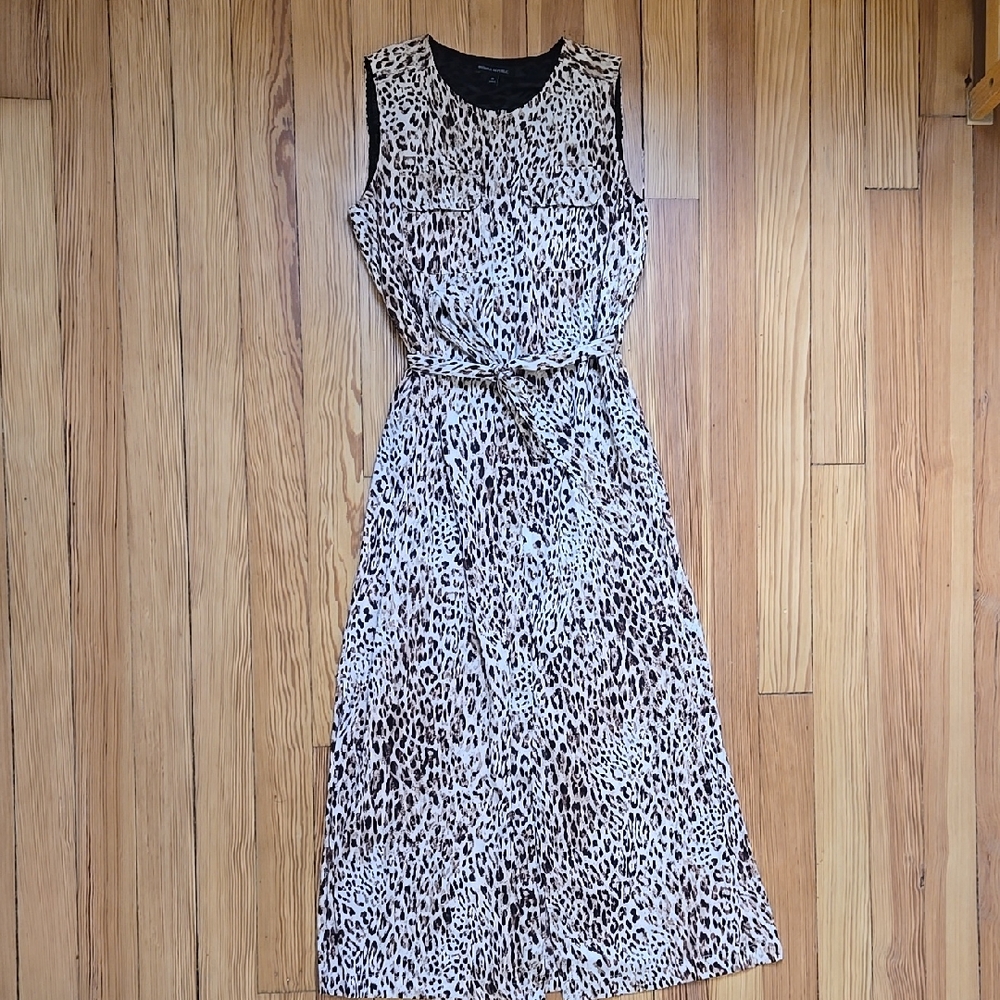 Banana Republic Leopard Print Sleeveless Belted Safari Midi Dress Size M - Picture 3 of 15